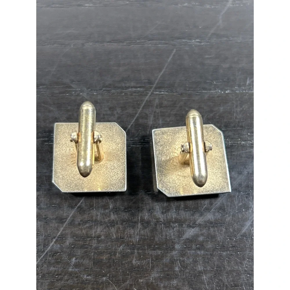 Vintage Swank Gold Tone Mother Pearl Tiered Square Cufflinks Mid Century Modern